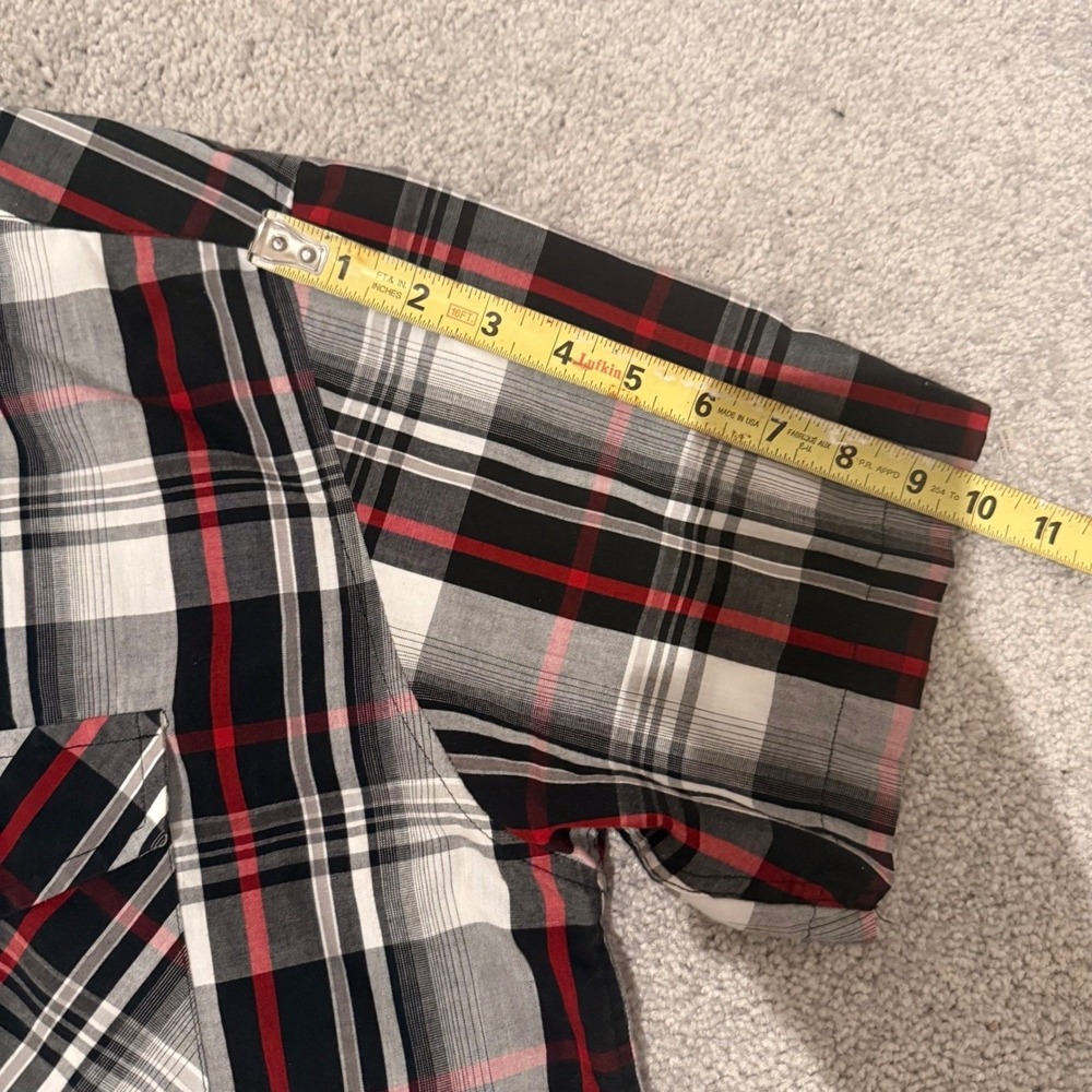 Beverly Hills Polo Club Mens Plaid Short Sleeve Button Down Shirt Red Black L - Picture 9 of 9